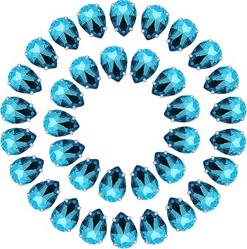 Teardrop Rhinestone 50 PCS 13x18 mm Flatback Rhinestones Sew on with Settings for Clothes Crafts Projects,Lake Blue