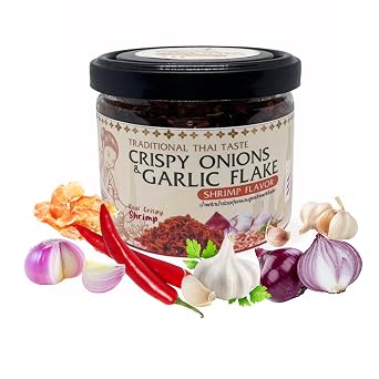 Spicy Flakes garlic and crispy onions with Thai chili for Ramen Pizza Burgar Rice & Salad topping and seasoning 1x 70g 2.46 oz, Crispy Shrimp