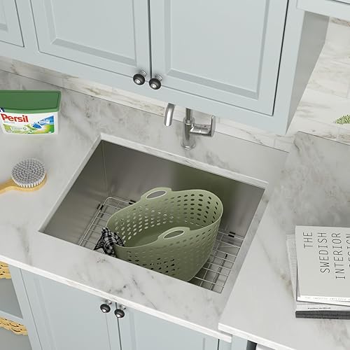 Miniatura 3 de Fregadero de lavandería de 21 pulgadas, calibre 16, acero inoxidable, cuenco individual de 12 pulgadas de profundidad debajo de la encimera, hecho a