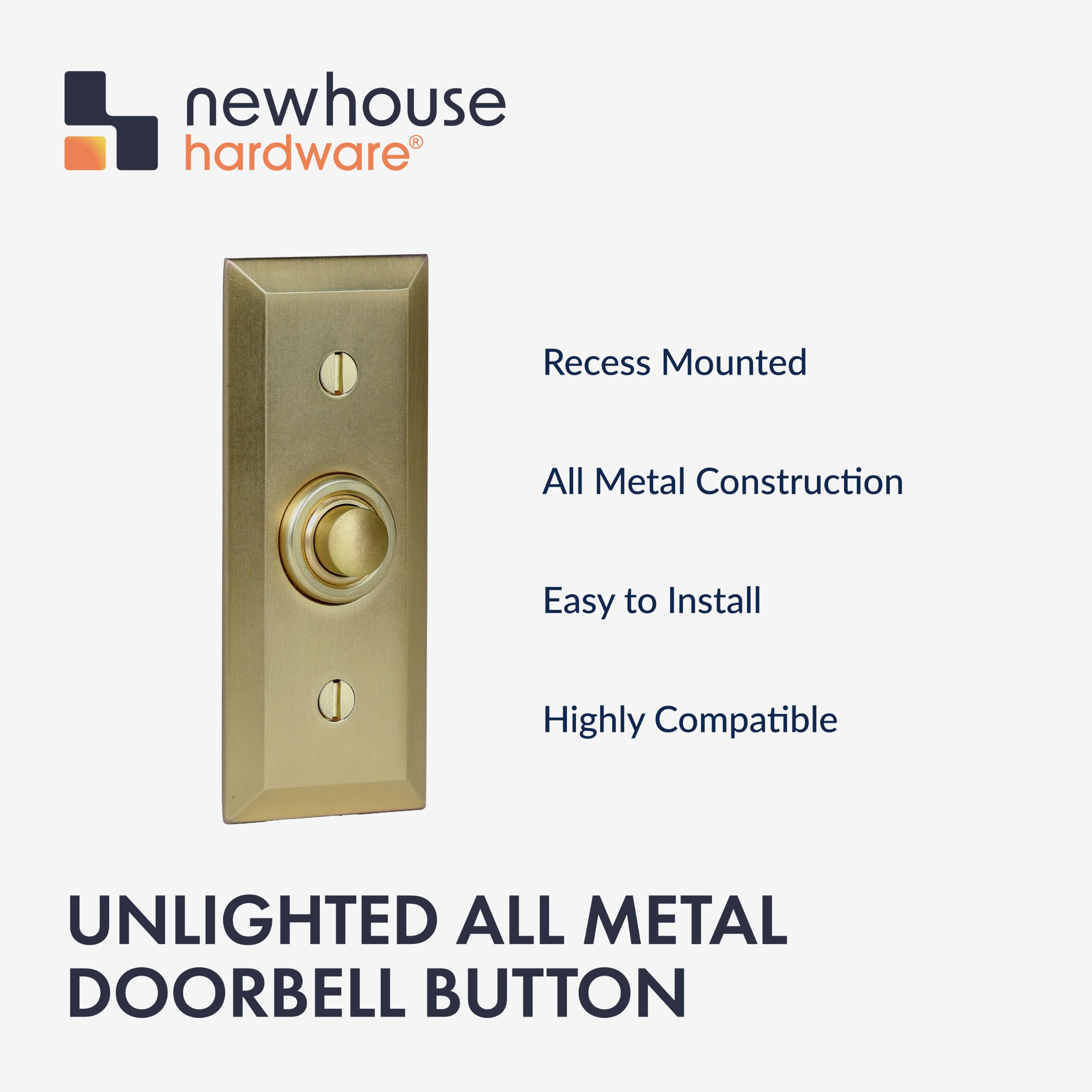 Newhouse Hardware Botón rectangular de metal empotrado con cable en latón satinado cepillado BT6BV-SB, botón rectangular para timbre de puerta, solo botón de timbre de puerta, botón de timbre con
