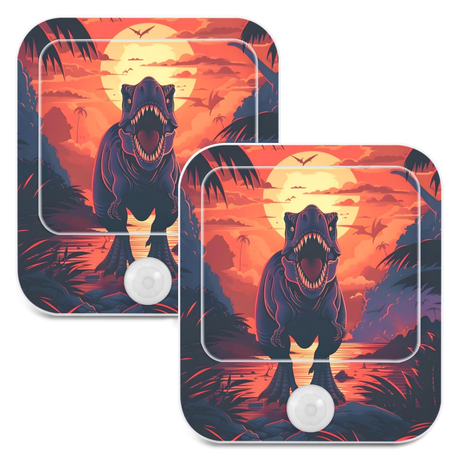 Night Light 2 Pack, Jurassic Park and Dinosaur Plug-in LED Night Lamp Auto Motion Sensor Dusk-to-Dawn Nightlights Bedroom Bathroom Toilet Wall Decorative
