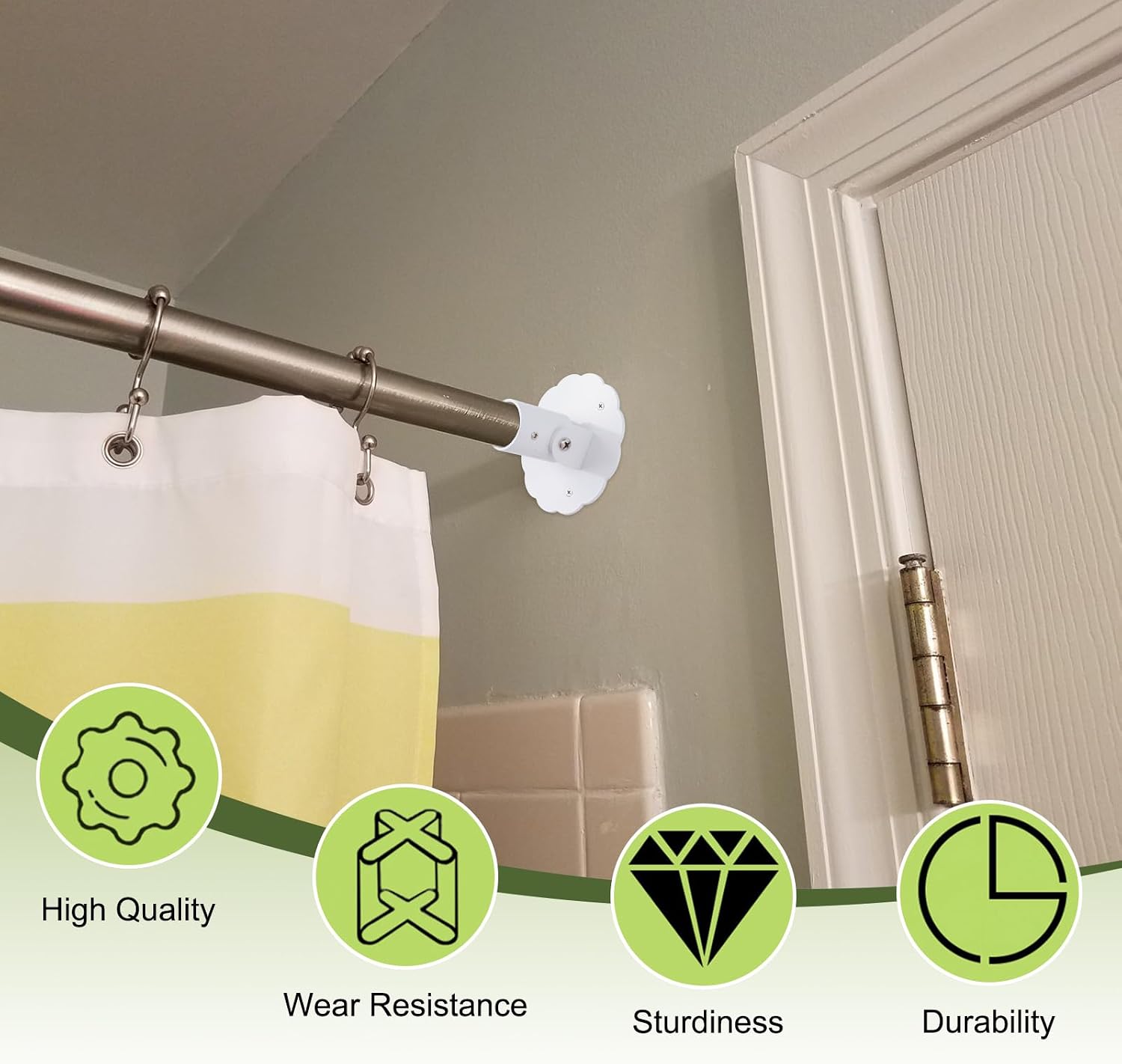 Flower-Shape Shower Curtain Rod Bracket, 2Pcs Telescopic Metal Shower Drape Rod Swivel Flange Curtain Pole Wall-Mount Bracket (White,26mm)