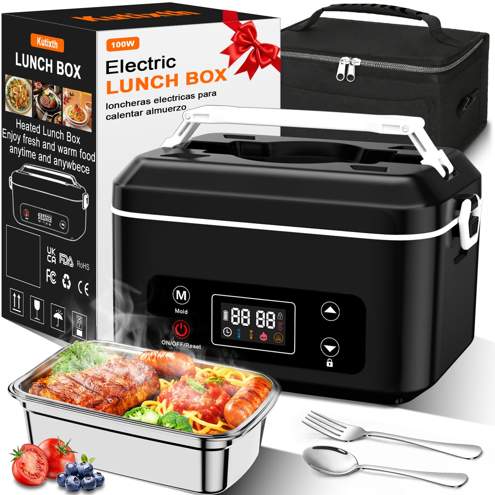 Cordless Electric Heated Lunch Box,Pro 24000mah Heated Lunch Box,Battery Powered, 5.5 Cups Portable Food Warmer-3D-5 Side Heating-Intelligent Temperature Control,Suitable For Trucks,Offices,Travel