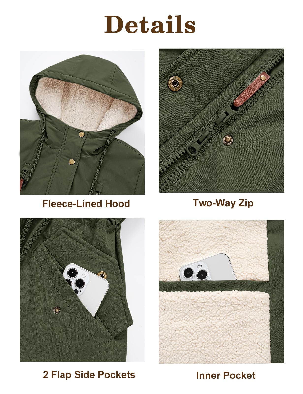 heekpek Parka Femme Hiver Mi-Longue Doublée Polaire avec Capuche