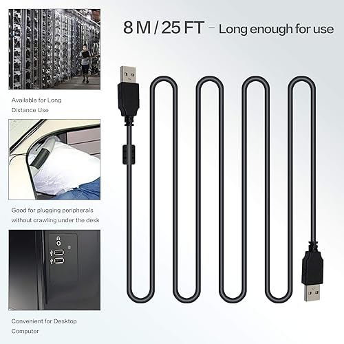 Miniatura 4 de Cable de extensión USB 2.0 de 25 pies tipo A macho a tipo A macho AM a AM negro