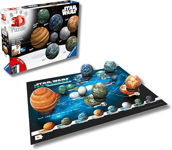 Ravensburger - Puzzles 3D Ball - Système stellaire Star Wars - A partir de 6 Ans - 8 Puzzles Ronds à Assembler sans Colle - Accessoires de Finition Inclus - 11577
