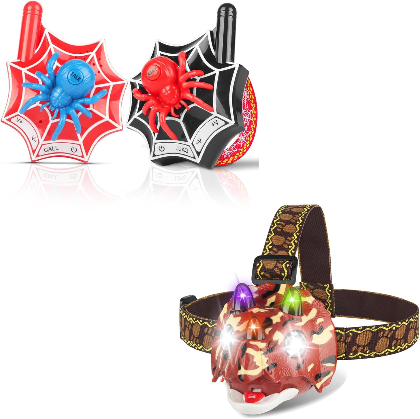 TIGTECGAME Bundle: Kids Headlamp & Kids Walkies Talkies for 3-12 Year Old Girls Boys Holloween Christmas Birthday Festival Gifts for Kids
