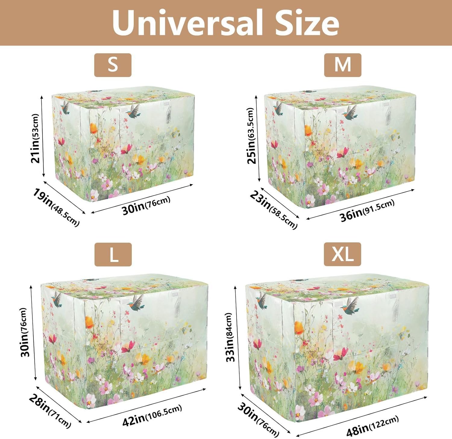 Colorful Wildflowers Cute Bird Pet Cage Cover with Mesh Windows, Breathable Crate Covers, Large