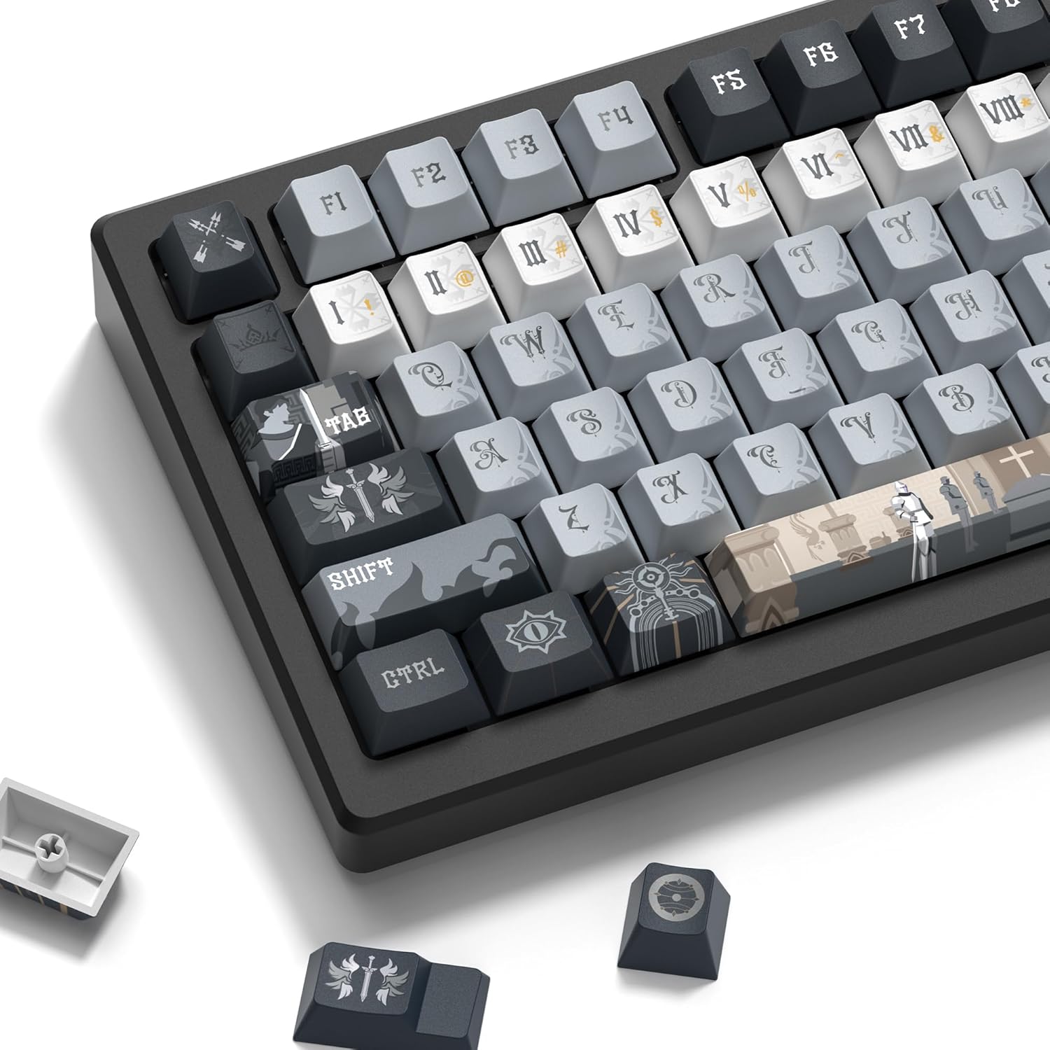 Keymatic Keycaps, PBT Keycap Medieval Roman Style 60 65 75 100 Percent, 134 Keys Set Custom Key caps Set Cherry Profile,for 61/68/84/87/98/100 Cherry Gateron MX Mechanical(Only Keycap Set)