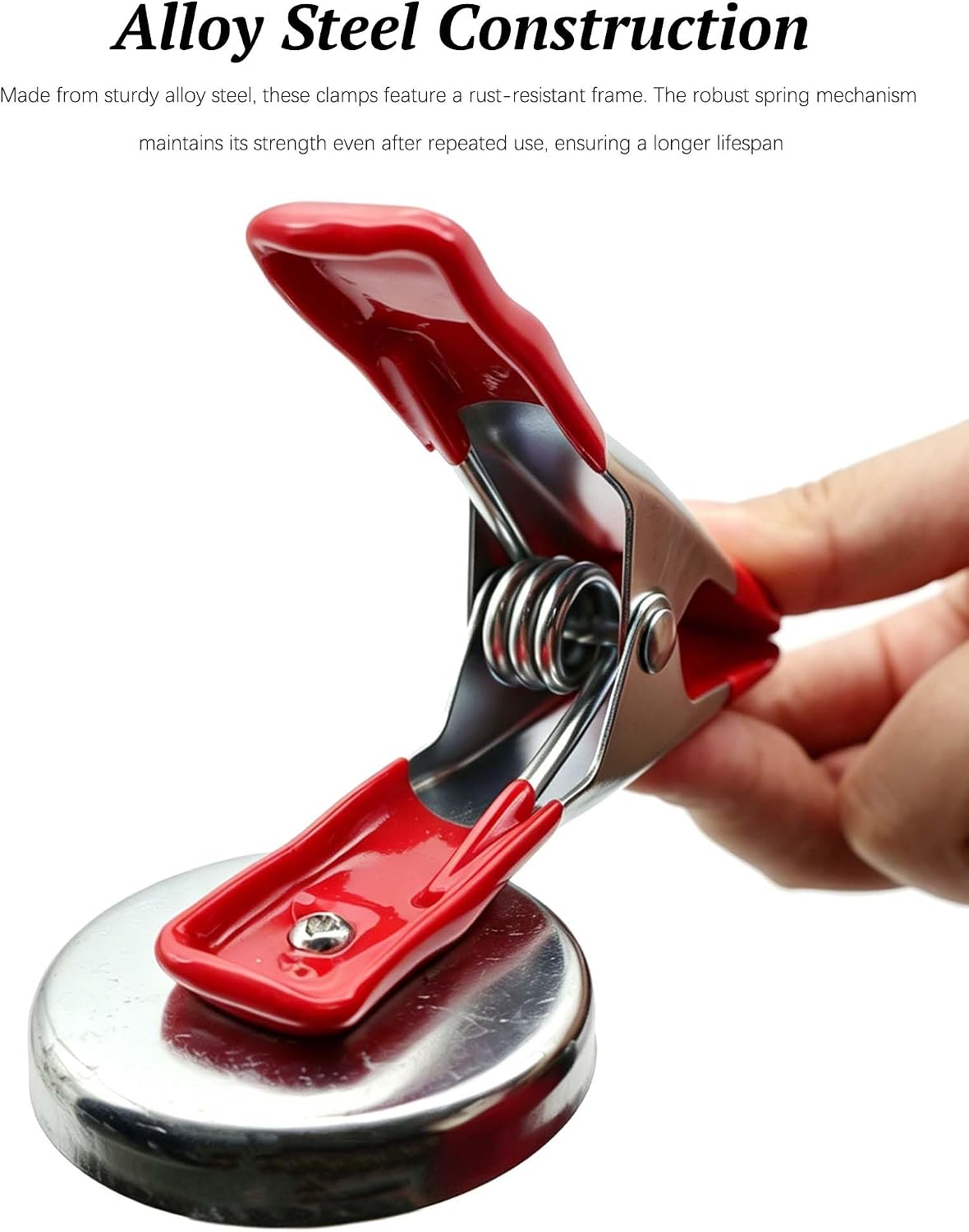 2 Pack Heavy Duty Magnetic Spring Clamp with Solid Magnet Base, Multi-Purpose Metal Clamp for Woodworking, Craft, and Workshop Auxiliary Holding