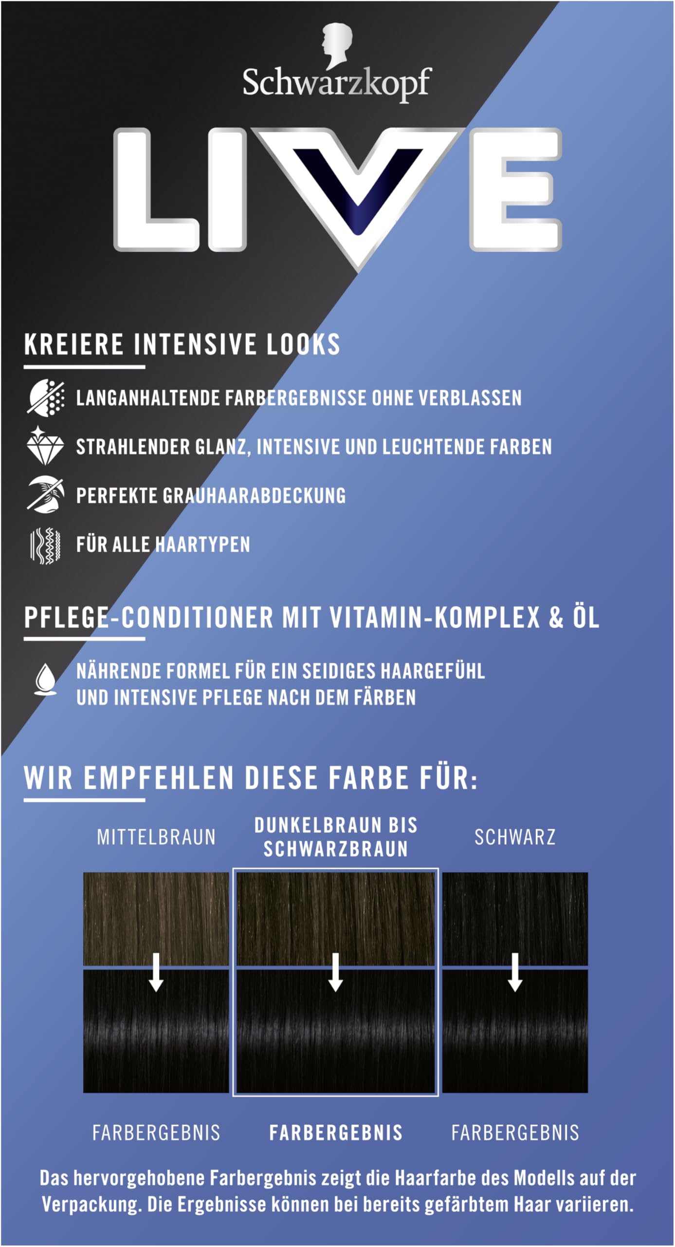 Schwarzkopf LIVE Intense Colour farba do włosów 99 Deep Black (3 x 142,5 ml), trwała koloryzacja z intensywnym koloryzacją, trwała farba do włosów dla idealnego pokrycia siwych włosów