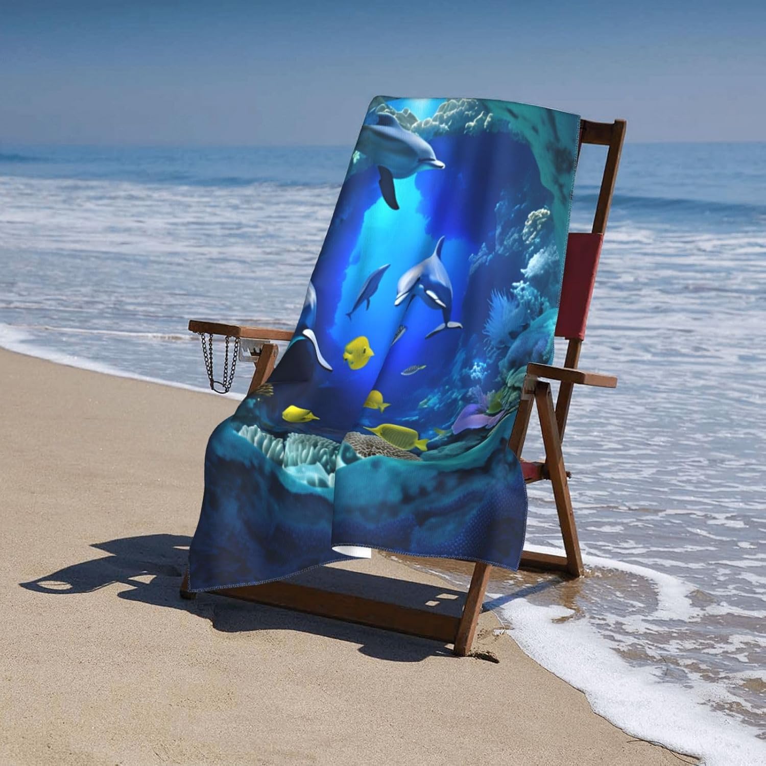 Dujiea Microfiber Beach Towel, Blue Ocean Dolphin Deep Sea Large Bath Towels for Women Men, Quick Drying Bathroom Towels Super Absorbent Sand Free Beach Towels for Bathroom Swim Sport Gym, 31.5 X 51