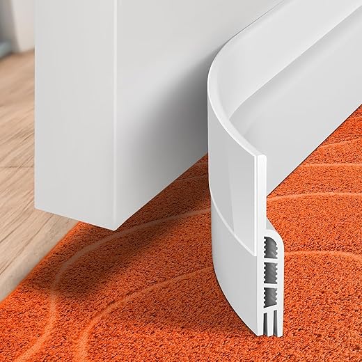 Holikme Door Draft Stopper Under Door Draft Blocker Insulator Door Sweep Weather Stripping Noise Stopper Strong Adhesive 2" W x 39" L, White