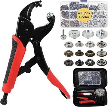 Heavy Duty Snap Fastener Kit, Snap Fastener Tool with 400 pcs 4 Color Button Snaps, Snap Repair Kit for Boat Covers, Canvas, Thick Fabric, Tarps and Metal, Snap Installation Tool Kit for Marine