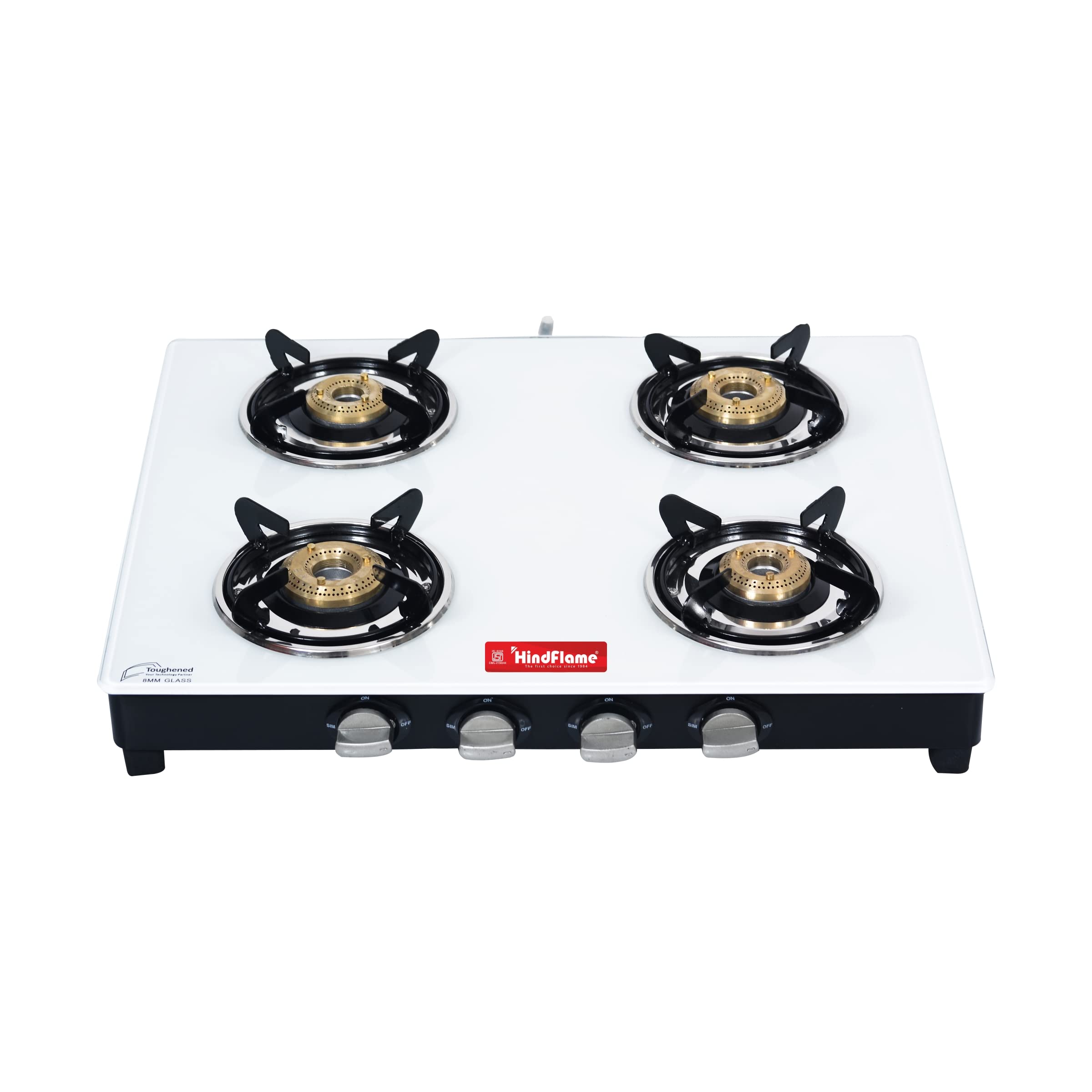 Hindflame 4 Burner Marvel White Premium Toughened Glass LPG Cooktop, Manual Ignition Gas Stove with 1 Year Warranty (ISI Approved)-image-3