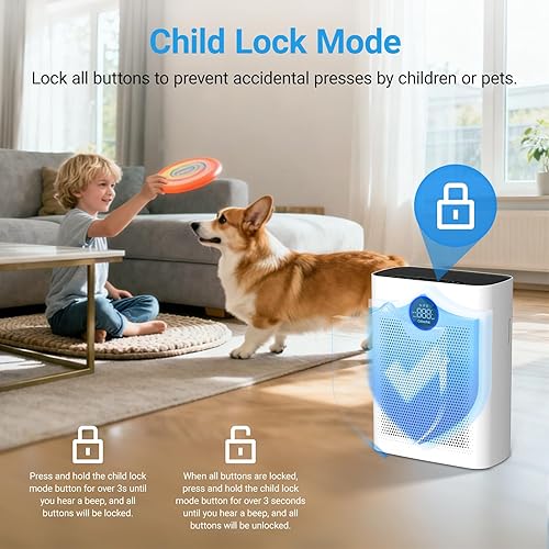 Vista 9 de Purificadores de aire para el hogar, habitación grande de hasta 2216 pies cuadrados, limpiador de aire para mascotas con filtro H14 True HEPA 3