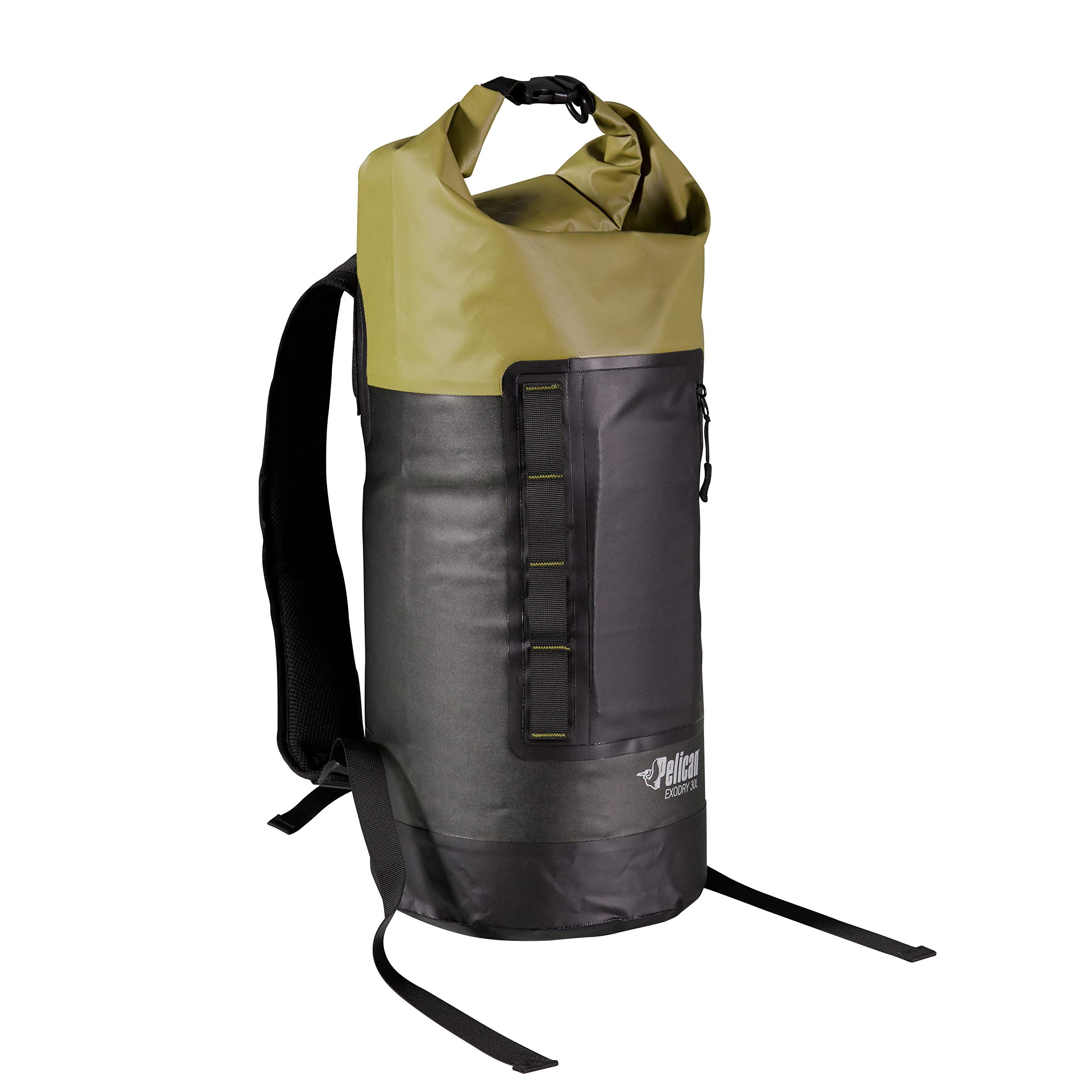 PELICAN ExoDry 30L Large Drybag Black Waterproof Backpack Type Shoulder Straps Thick & Lightweight Roll Top Compression Keeps Gear Dry for Kayaking, Rafting, Fishing, OLIVE