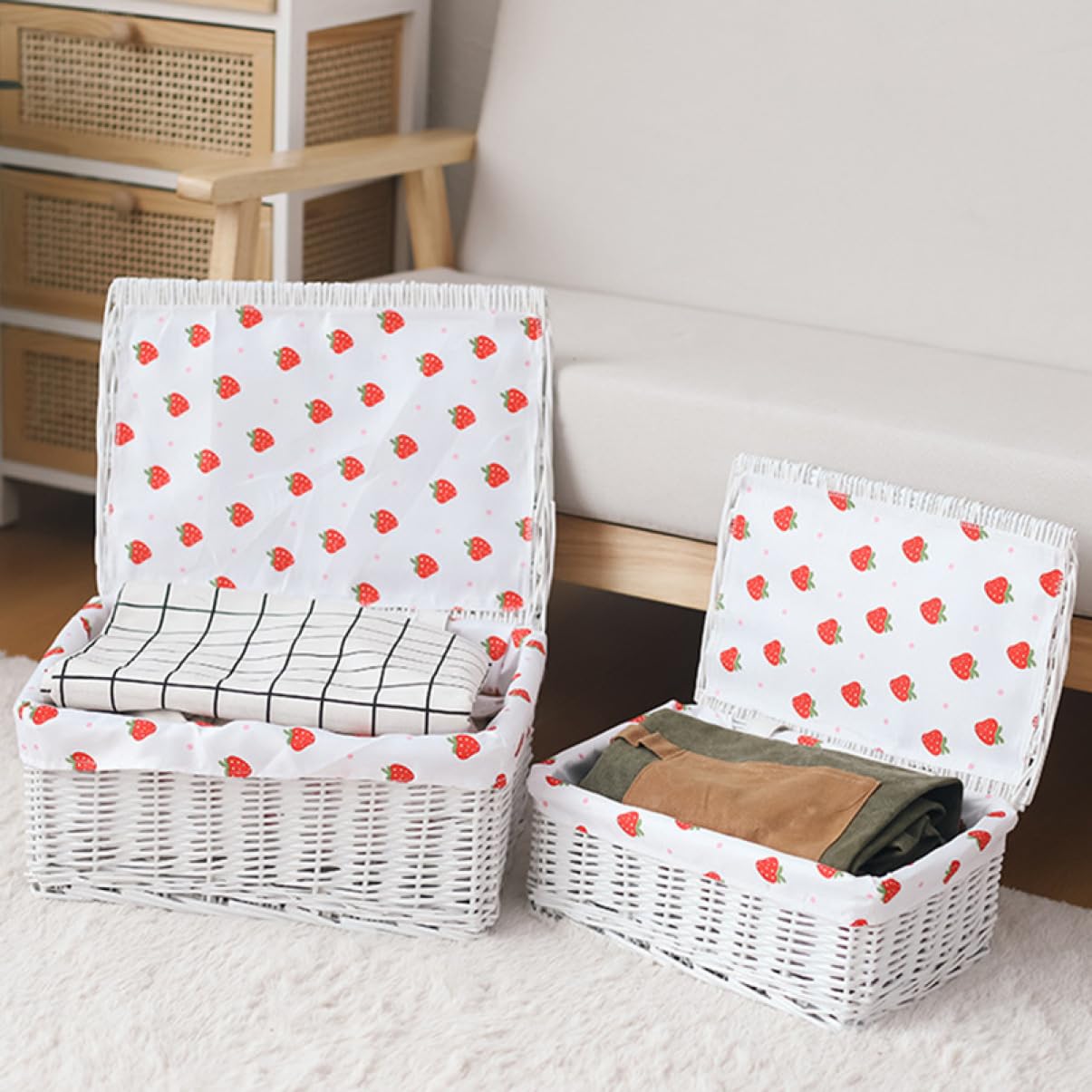 Amazon｜NJNEW かご 収納ボックス フタ付き 収納バスケット 衣類 書類