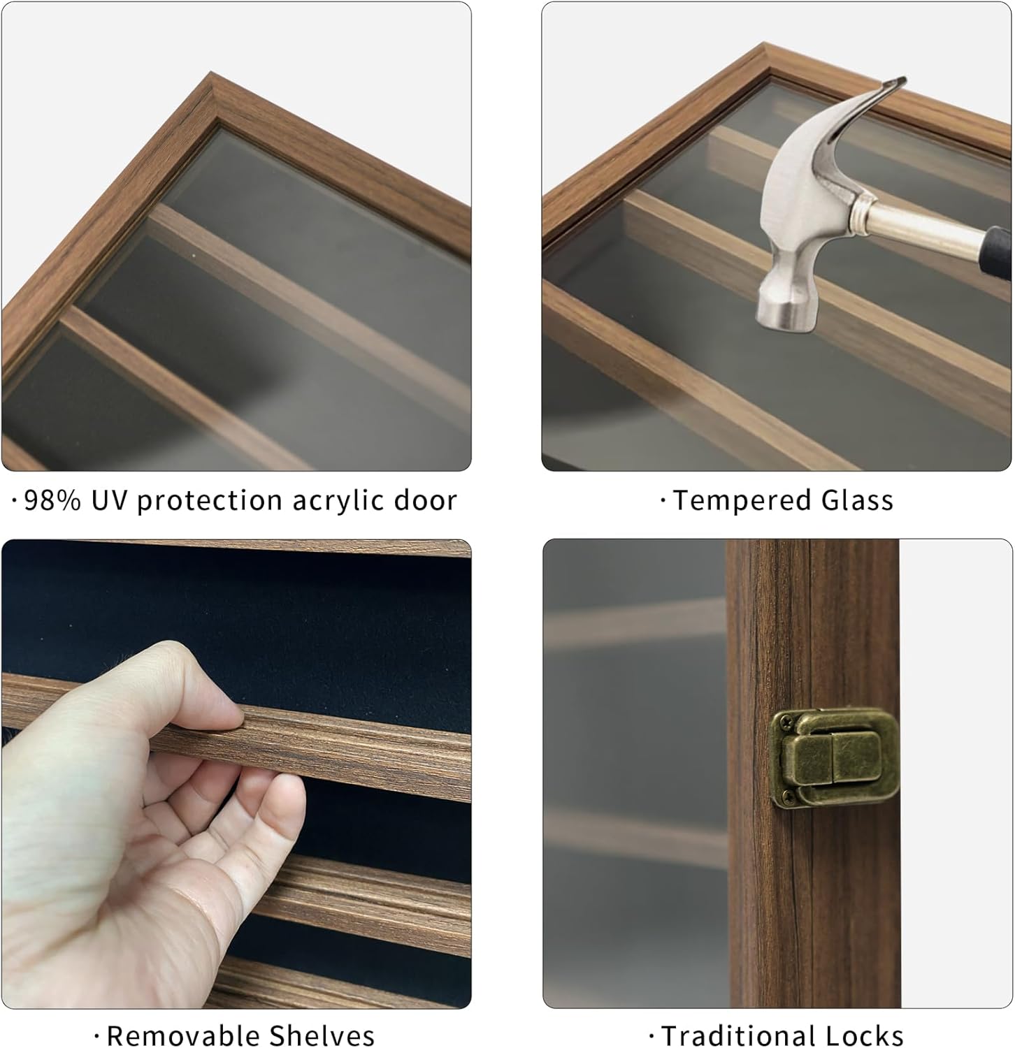 ASmileIndeep Arrowhead Display Case Holder, Lockable Native American Arrow Head Display Frame Box Cabinet Rack with HD Tempered Glass and Removable Shelves for Arrowheads Collection, Rustic Brown