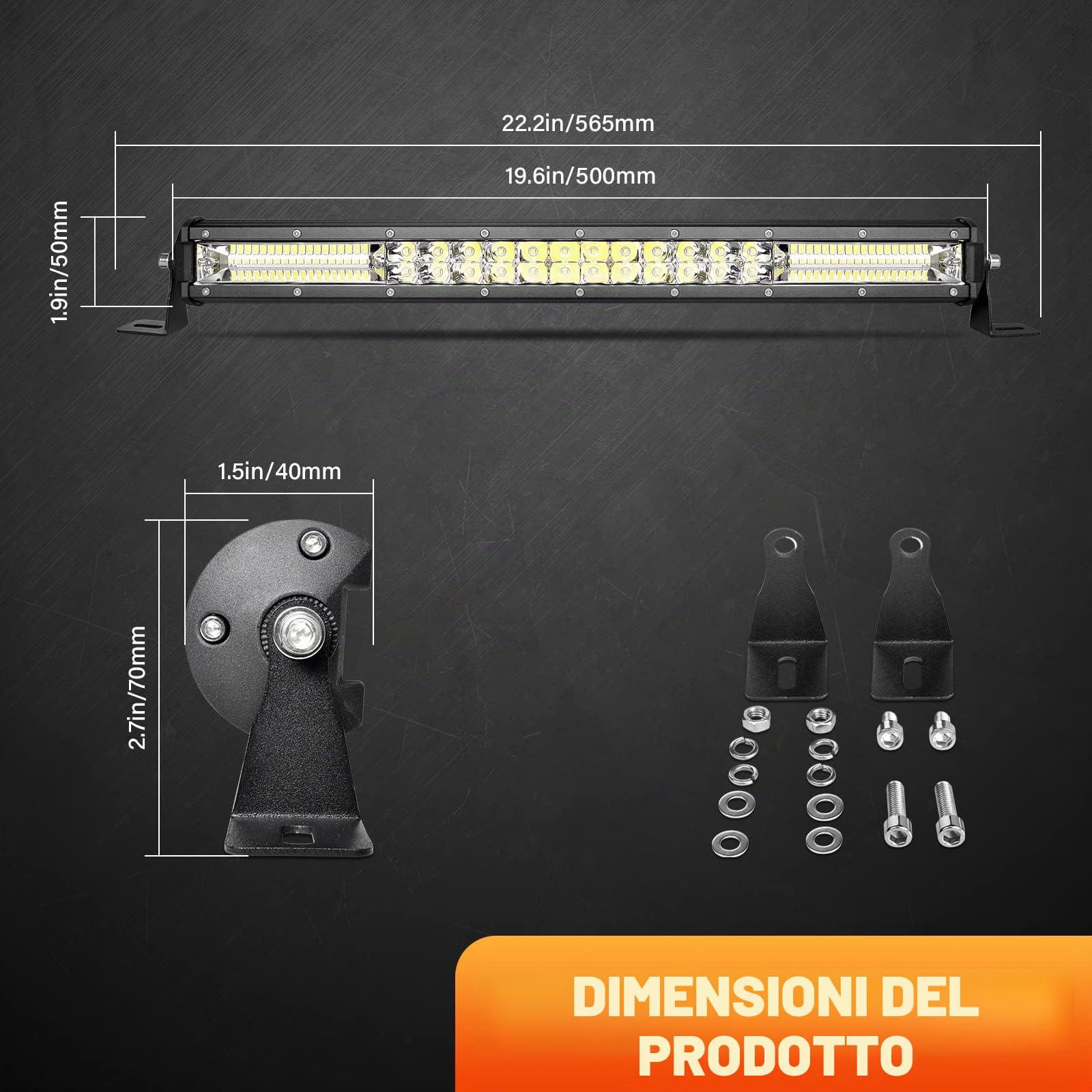 RIGIDON 20 Pollici 50 cm 180W Barra Led Fuoristrada, Con 12V Cablaggio Kit, Flood Spot Combo Beam, Barra Luminosa Led Per Auto Camion SUV ATV 4x4 Veicoli Offroad, Impermeabile 6000K Bianco