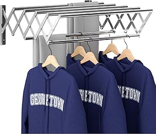 Clothes Drying Rack Wall Mount，Stainless Steel Accordion Retractable Drying Rack Clothing，Used for Laundry Rooms and Bathr...