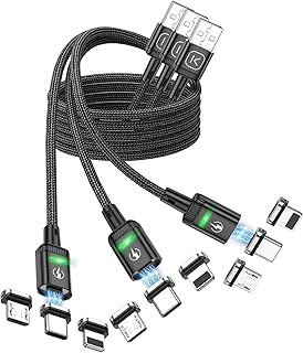 Kuulaa 3Pack Magnetic Charging Cable Magnetic Lightning Cable Magnetic Phone Charger 3A Fast Charging with 3 in 1 Charging Tips Nylon-Braided Phone Cable Compatible for iProduct/Type C/Micro Device