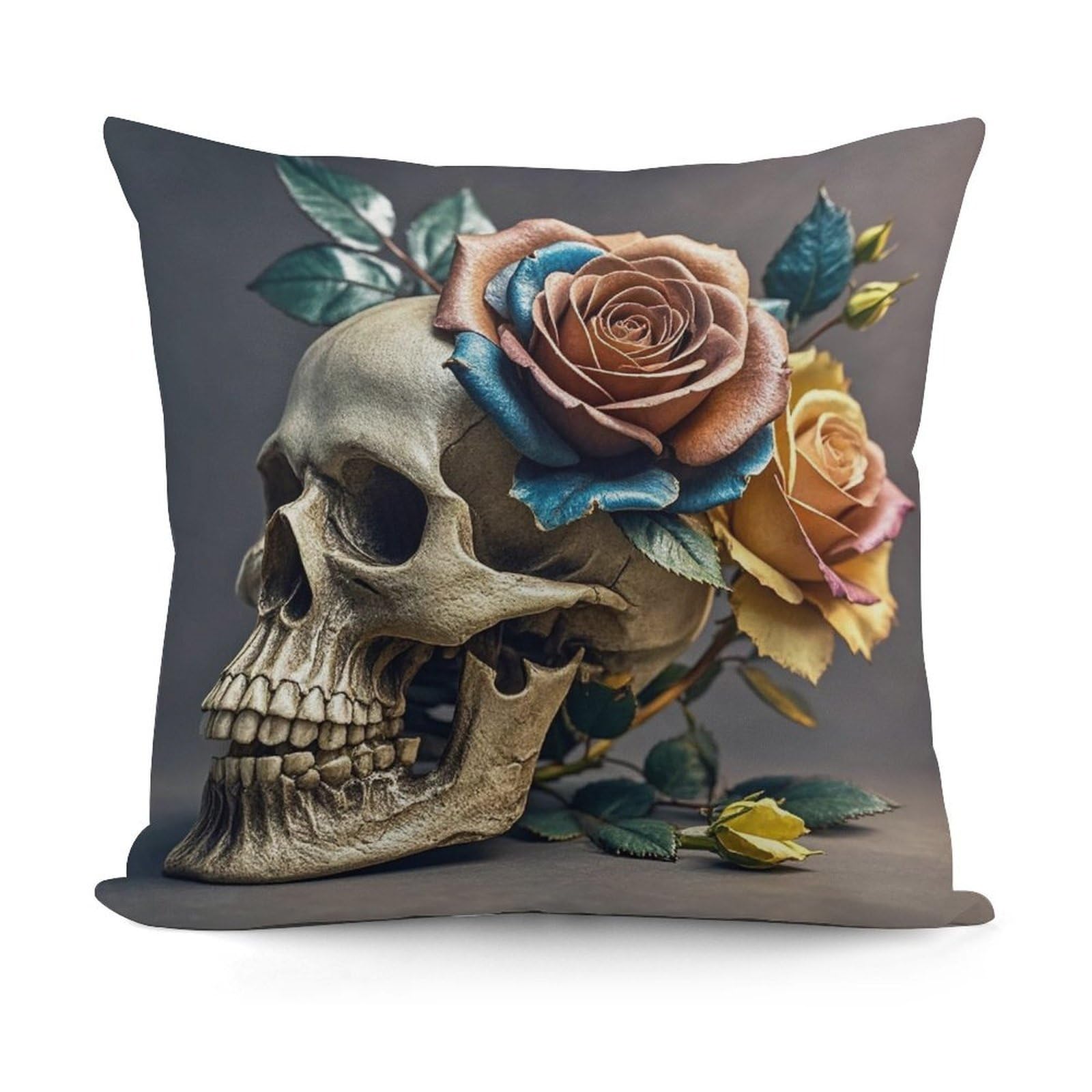LZQPOEAS Leather Rose Skull Throw Pillow Cover 18x18 in Breathable Square Pillow Case Cozy Soft Pillowcase Protector Fashion Modern Couch Cushion Case for Living Room Bed Sofa Decor