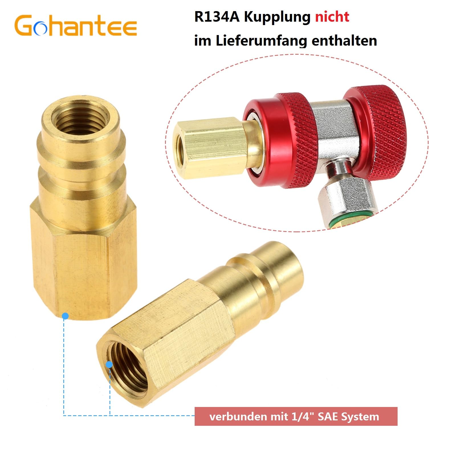 gohantee R12 R22 R502 Schraube auf R134A Fast Conversion Adapter Ventiladapterschalter, Adapter R12 auf R134a, High/Low Side 1/4" SAE (7/16"-20 Gewinde) Anschlüsse