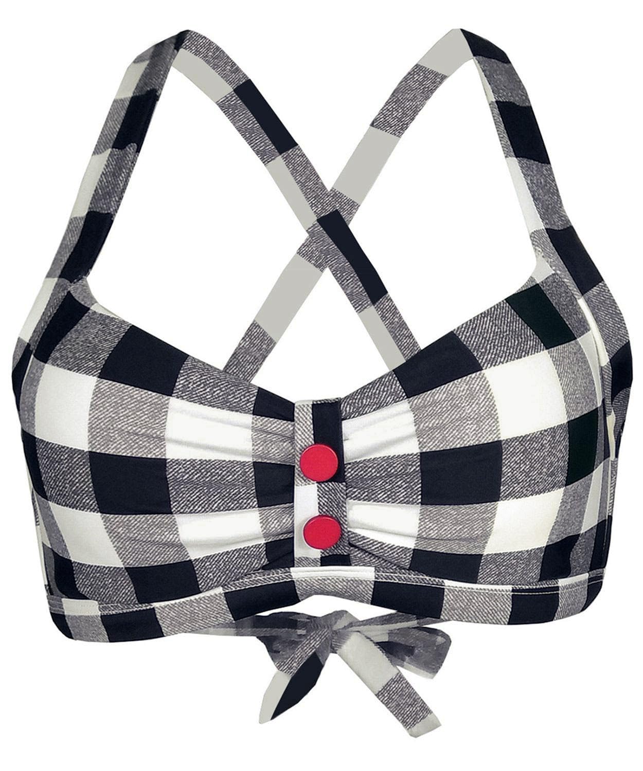 Women's Retro Printed Adjustable Thick Straps Cross Back Push Up Vintage Bikini Swimsuit Tops Only