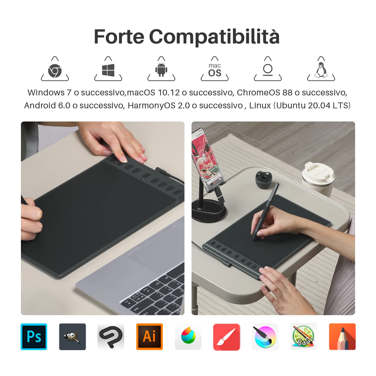 HUION Inspiroy 2 M Tavoletta Grafica, Nuova Penna Digitale PW110, 8 Tasti di Scelta Rapida Personalizzabili, Scroller Facile da Usare, Ideale per Disegnare, Studiare e Lavorare da Casa(Nero)
