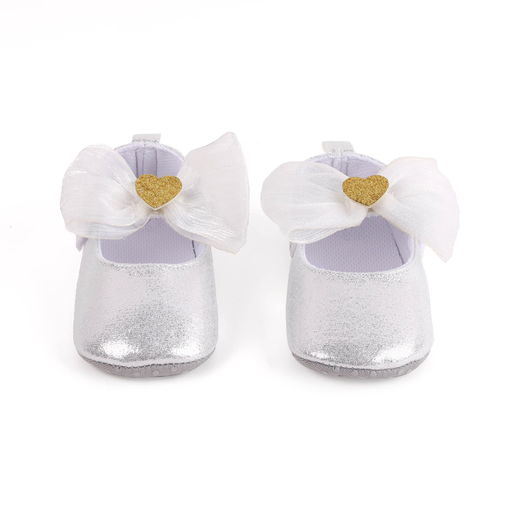 Kicks & Crawl- Silver Dazzle Bow Booties (0-6M)