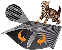 Pieviev Double Layer Cat Litter Mat 30x24 Inch Gray - Waterproof Urine Proof Honeycomb Trap Anti-Tracking for Litter Boxes