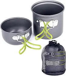 Kit de Panelas Camping em Alumínio Cinza Táticas 2 Pçs Com Pegador/Alça e Bolsa de Transporte