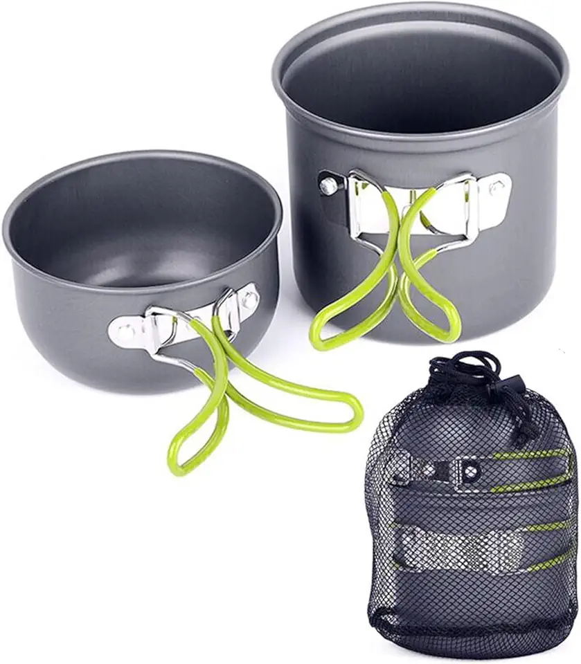Kit de Panelas Camping em Alumínio Cinza Táticas 2 Pçs Com Pegador/Alça e Bolsa de Transporte