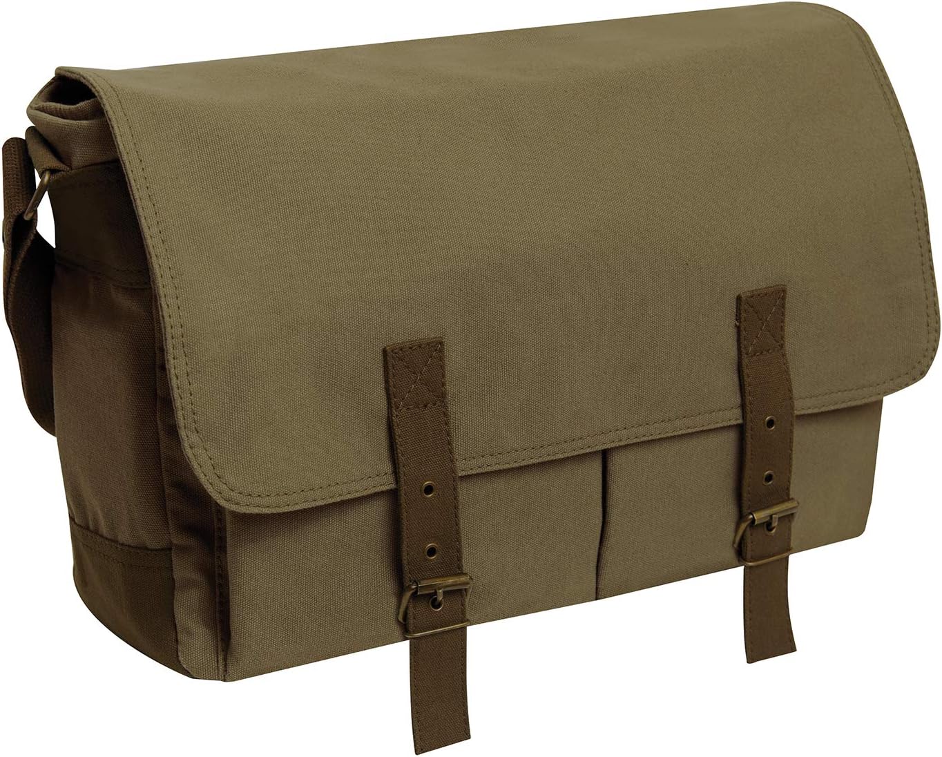 Rothco Deluxe Vintage Canvas Messenger Bag, Unisec Olive Drab Shoulder Bag, 15.5" X 11" X 5"