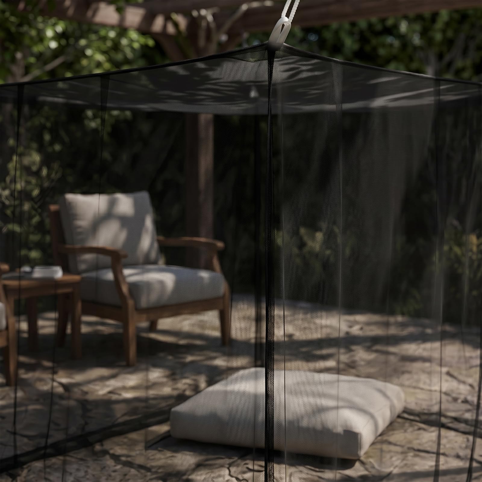 Moustiquaire 300 x 300 x 250 cm, grande moustiquaire pour lit double, tente de camping fermée portable, pour extérieur, jardin, balcon, terrasse, tonnelle (noir)
