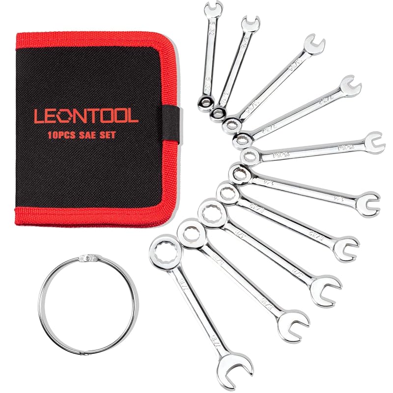 Kit de Chaves Estrela Mini LEONTOOL em Aço-carbono, Padrão SAE, Acabamento Cromado, 10 Peças