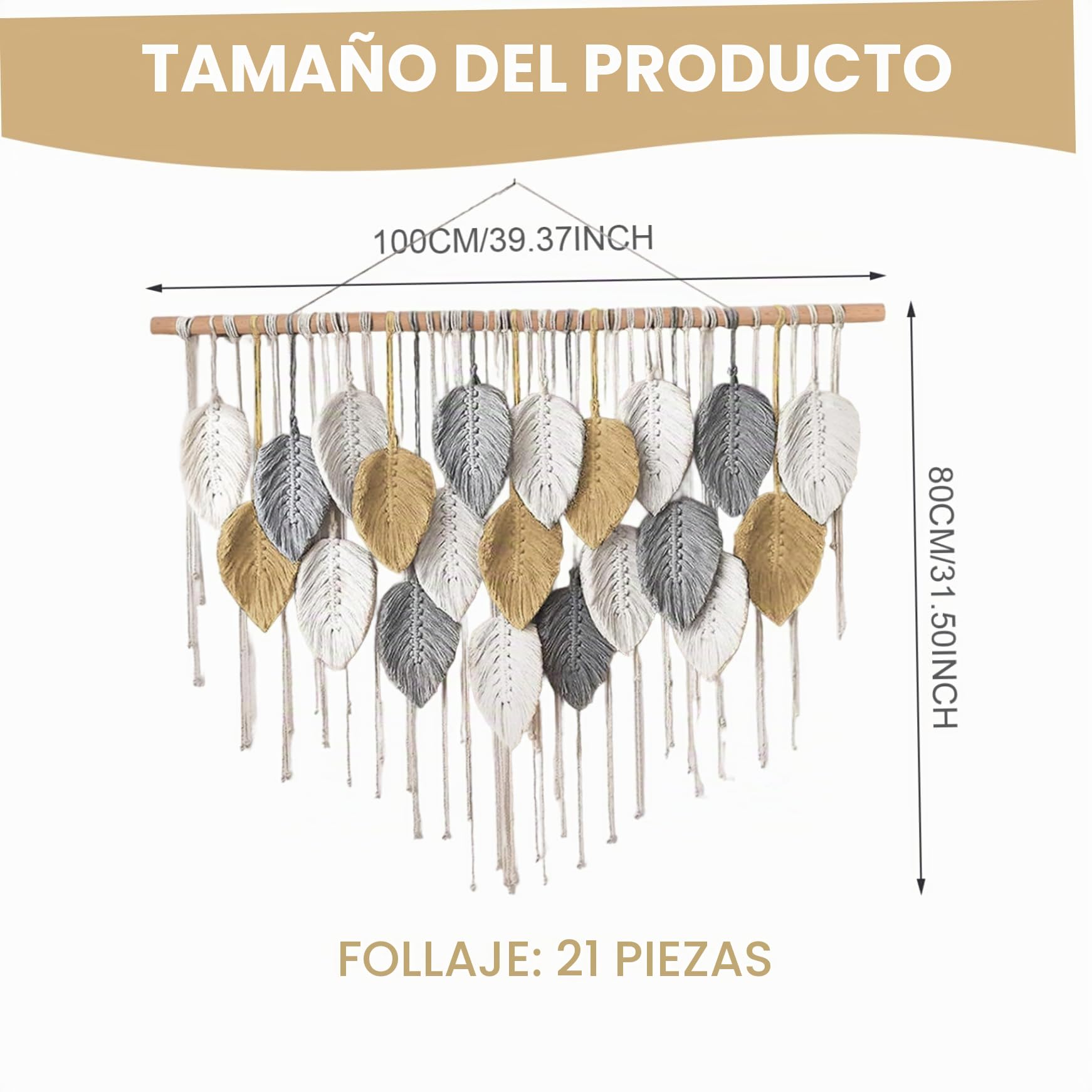 Muzrunq Hanging de pared de Macrame, tapiz de pared de hojas tejidas bohemias, decoración del hogar para dormitorio, sala de estar, apartamento, dormitorio, galería, perfecto para regalos.