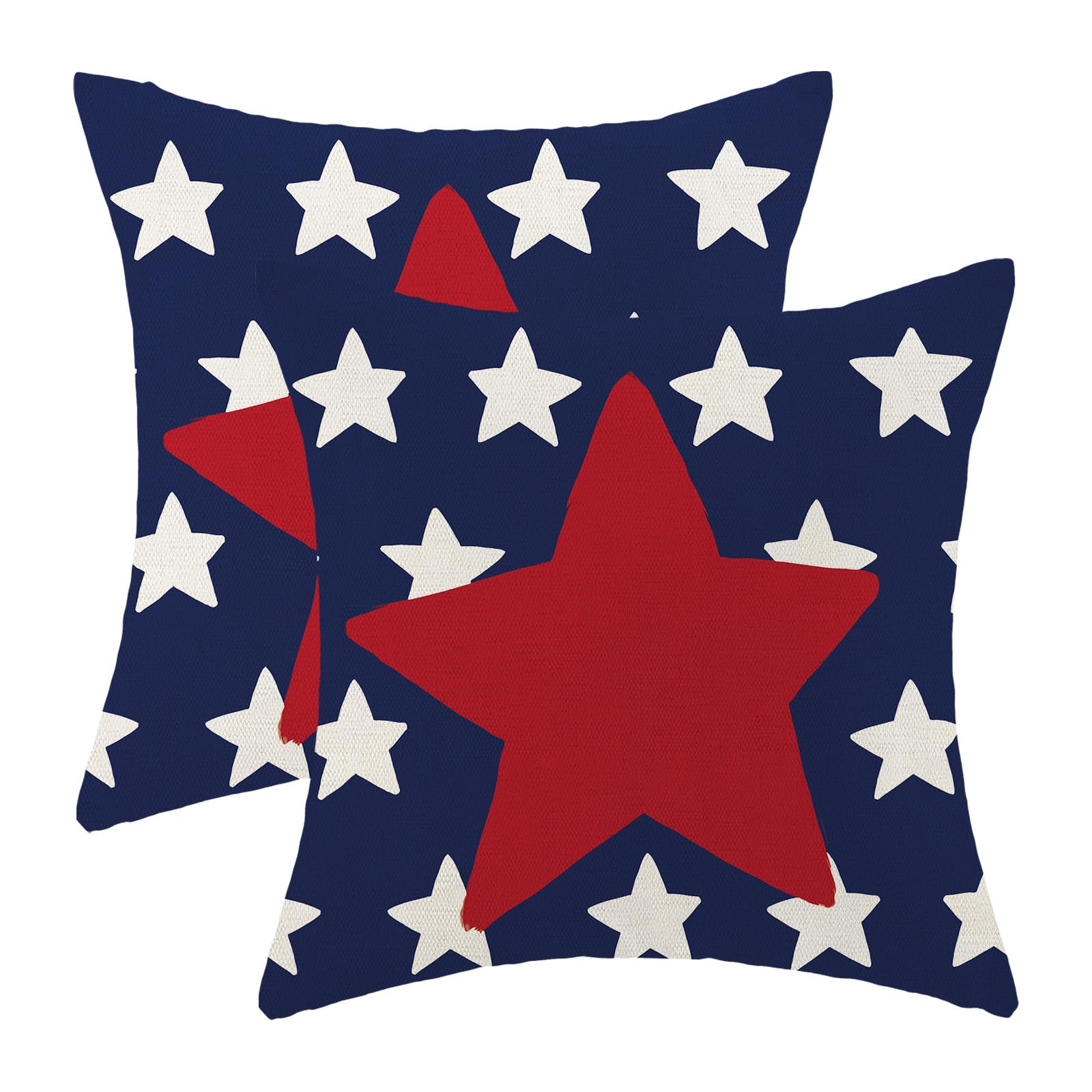 Yxuiyal Independence Day Pillow Covers 18x18 Set of 2 4th of July American Blue Red Stars Throw Pillow Covers Memorial Day Patriotic Pillowcase Farmhouse Cushion Cover for Home Sofa Couch Outdoor — image 1