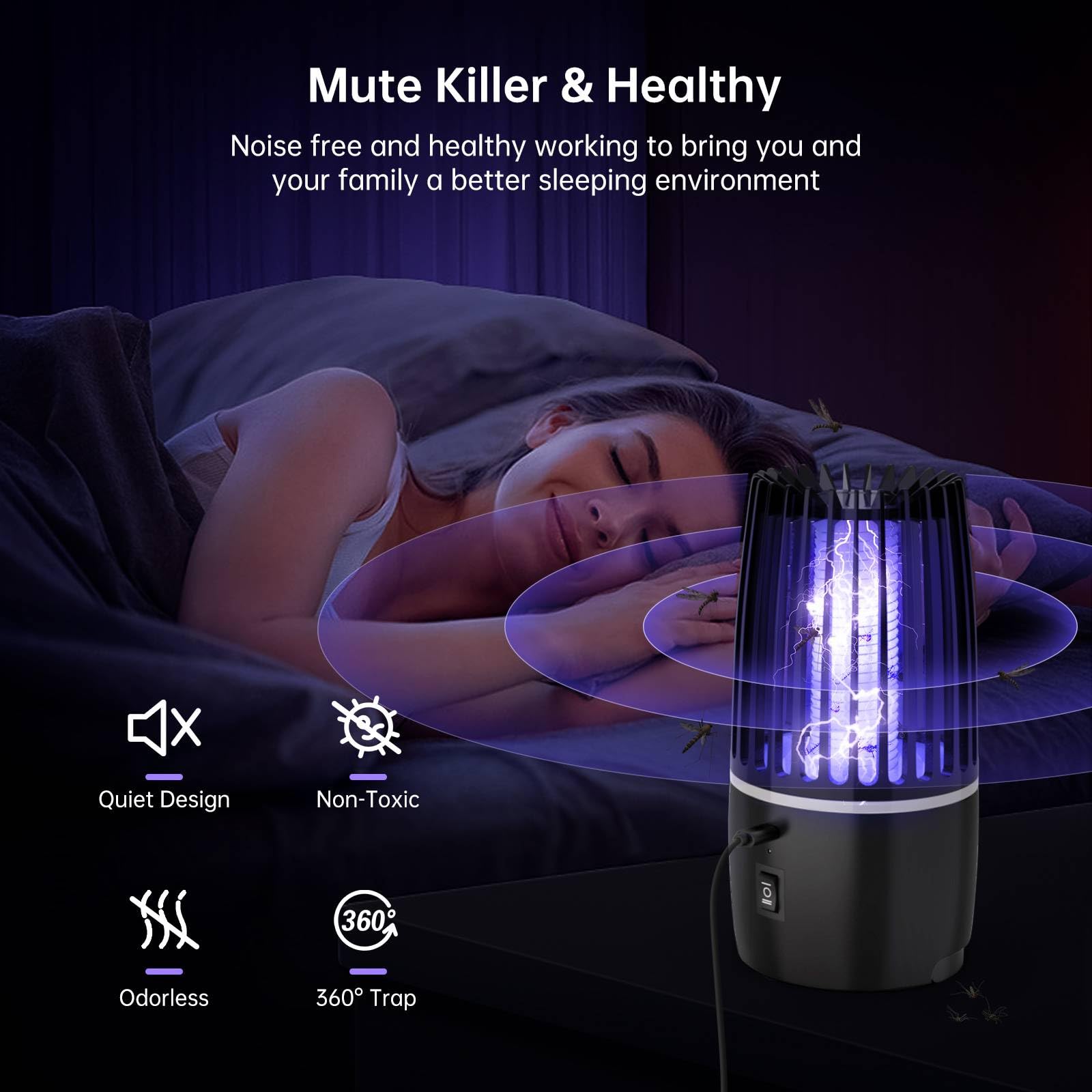 Lampada Antizanzare Elettrica, 4200V UV Zanzariera Elettrica Impermeabile IPX4, Lampada Anti Insetti Ricaricabile Trappola per Insetti, per Casa Giardino Interno Esterno Cucina
