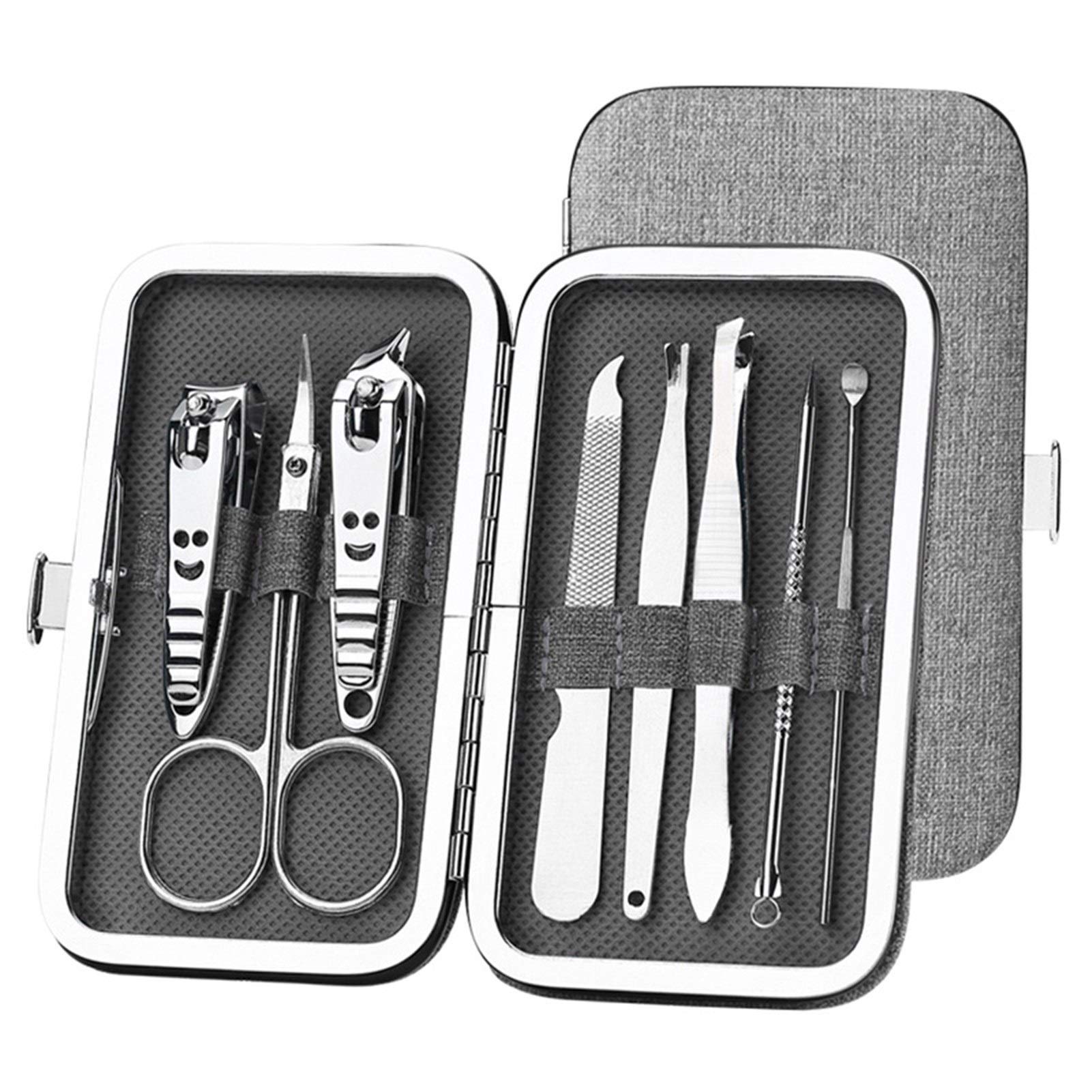Kit de manucure professionnel 8 pièces gris avec coupe-ongles portable