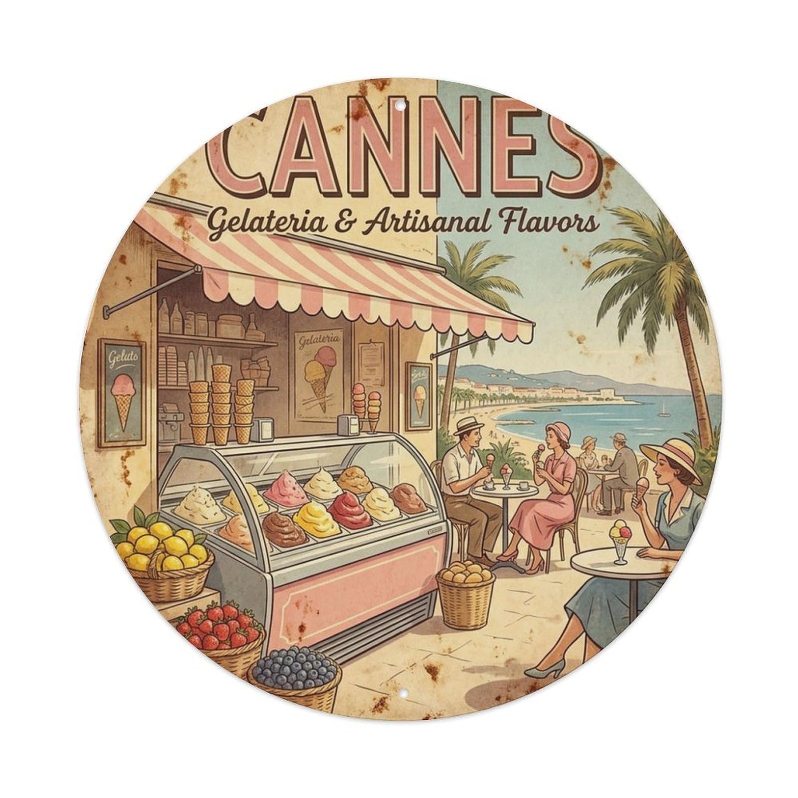 City Travel Gelato Shop Artisanal Flavors France Cannes Metal Tin Sign