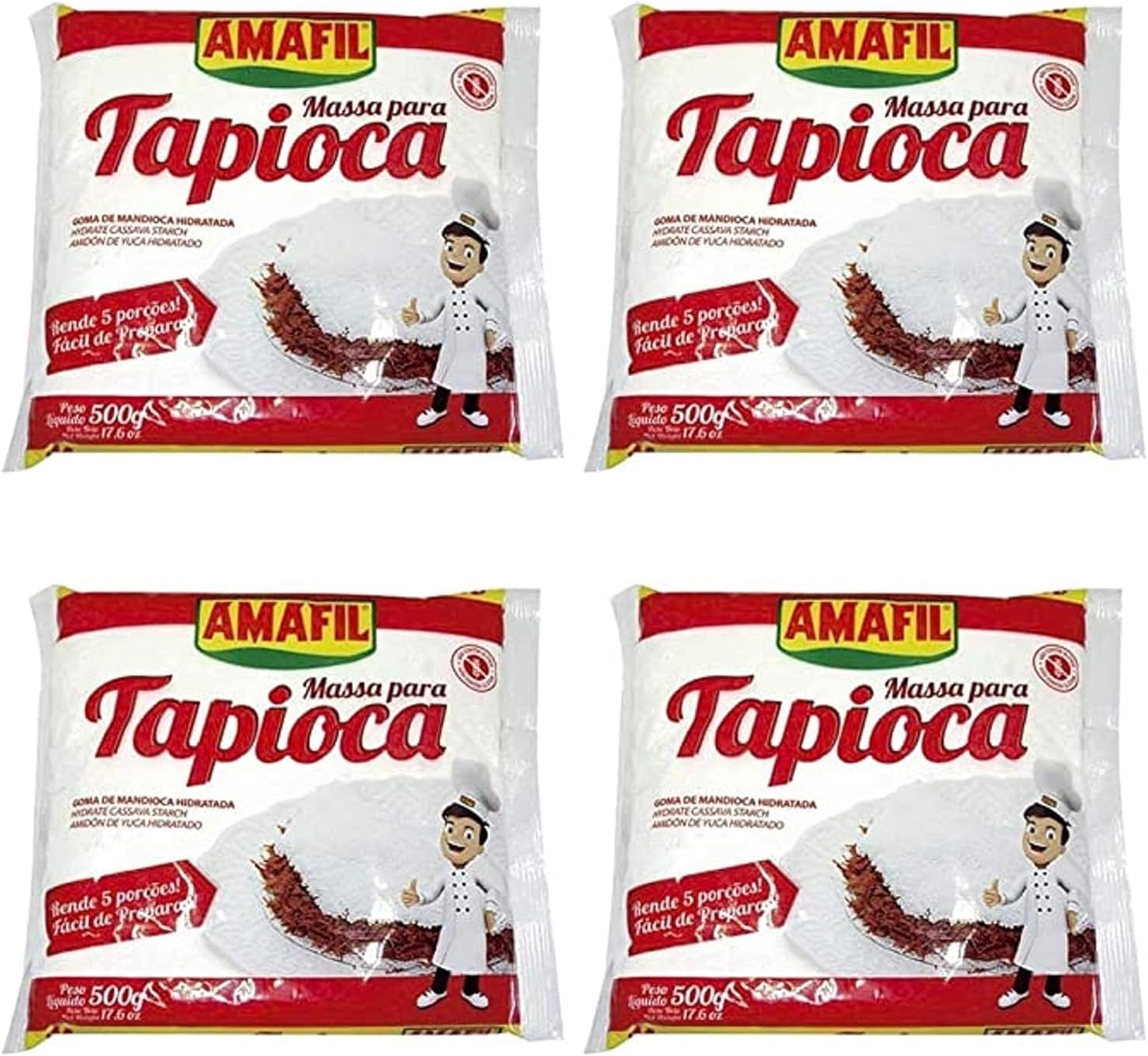 Amafil Tapioca Flour 500g (17.6oz) Massa Para Tapioca ( 4 Pack)