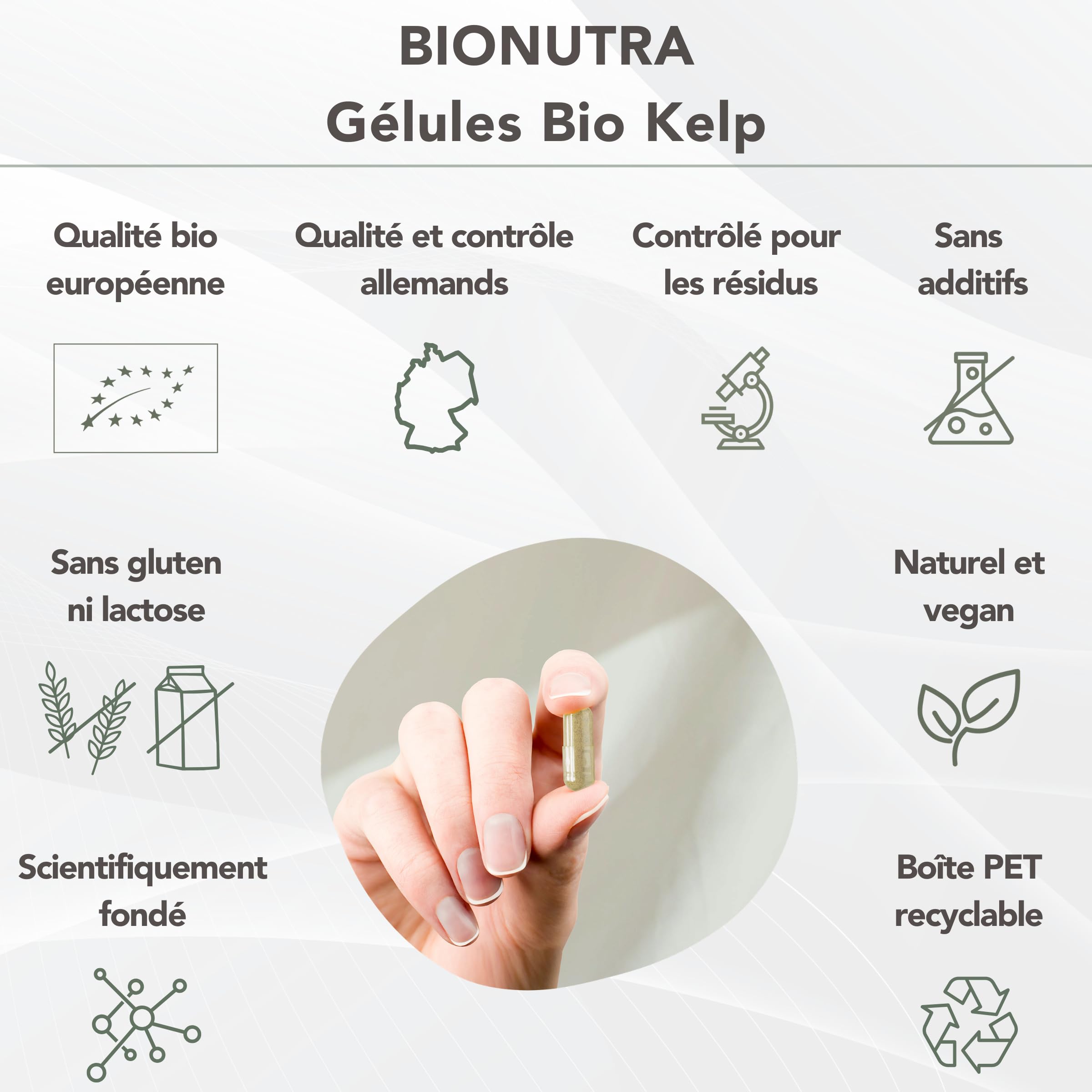 BIONUTRA® Gélules d’iode bio hautement dosées – issues de kelp brun bio d’Écosse, 200 µg/jour, contrôlées résidus, fabrication allemande, véganes, sans additifs, 365 gélules x 300 mg