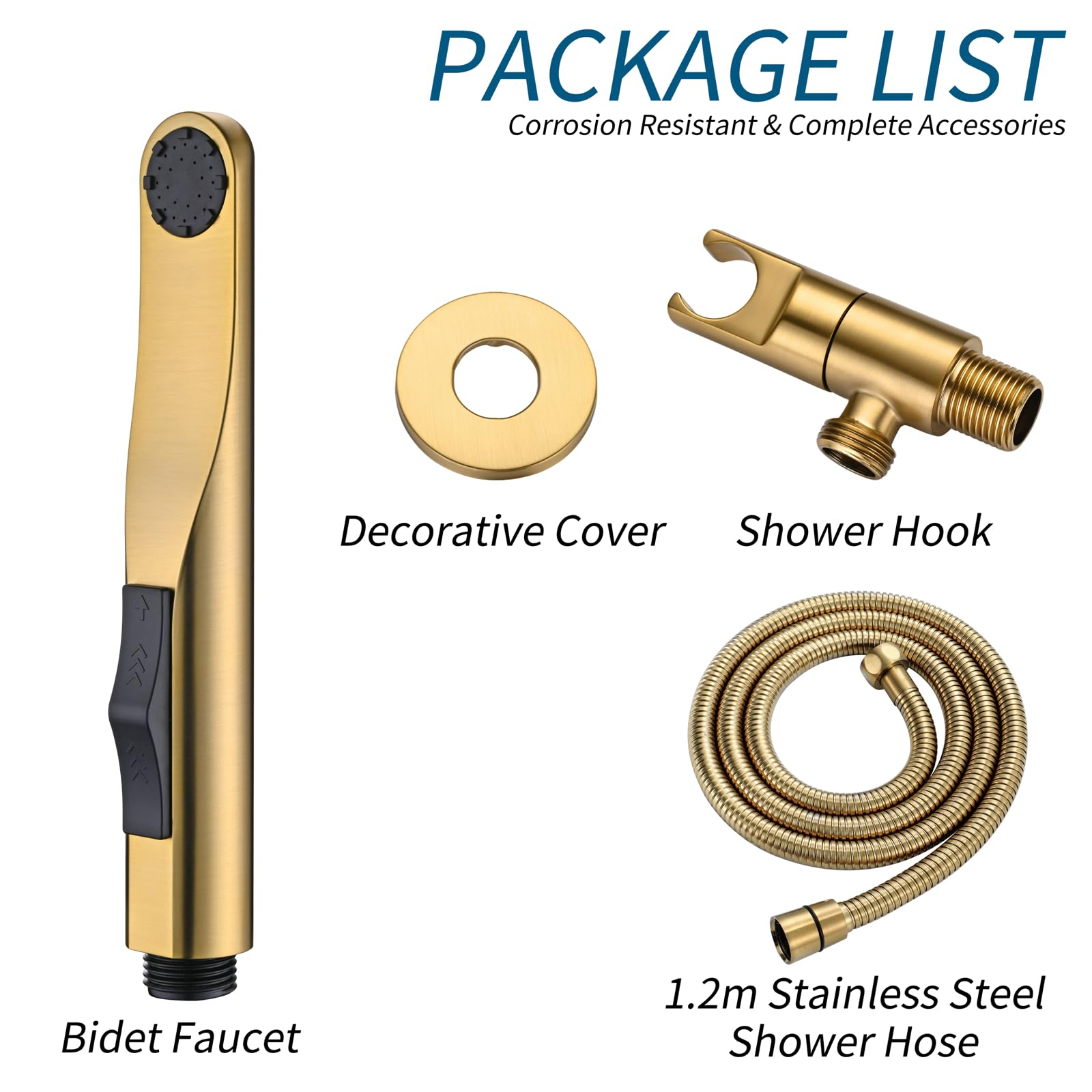 Kit Doccetta per Bidet Wc, 2 Modalità Kit Spruzzatore per Bidet, Tubo Doccia in Acciaio Inossidabile 1.2 M, Rubinetti per Bidet Con Supporto, per Igiene Personale Doccia Bagno WC (Oro spazzolato)