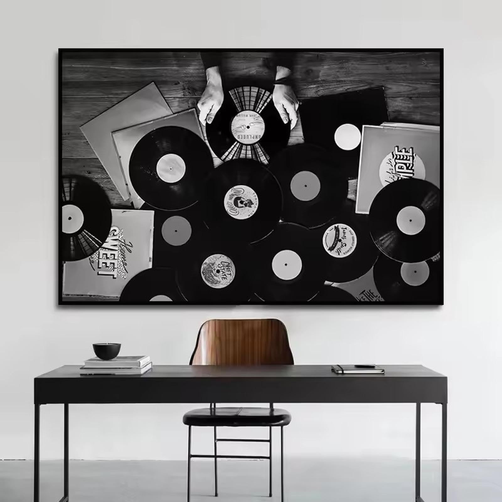 BMGKYAGL Vintage płyty winylowe plakaty muzyka słuchawki gitara wydruki CD obraz obraz pokój wystrój domu 70 x 100 cm bez ramy