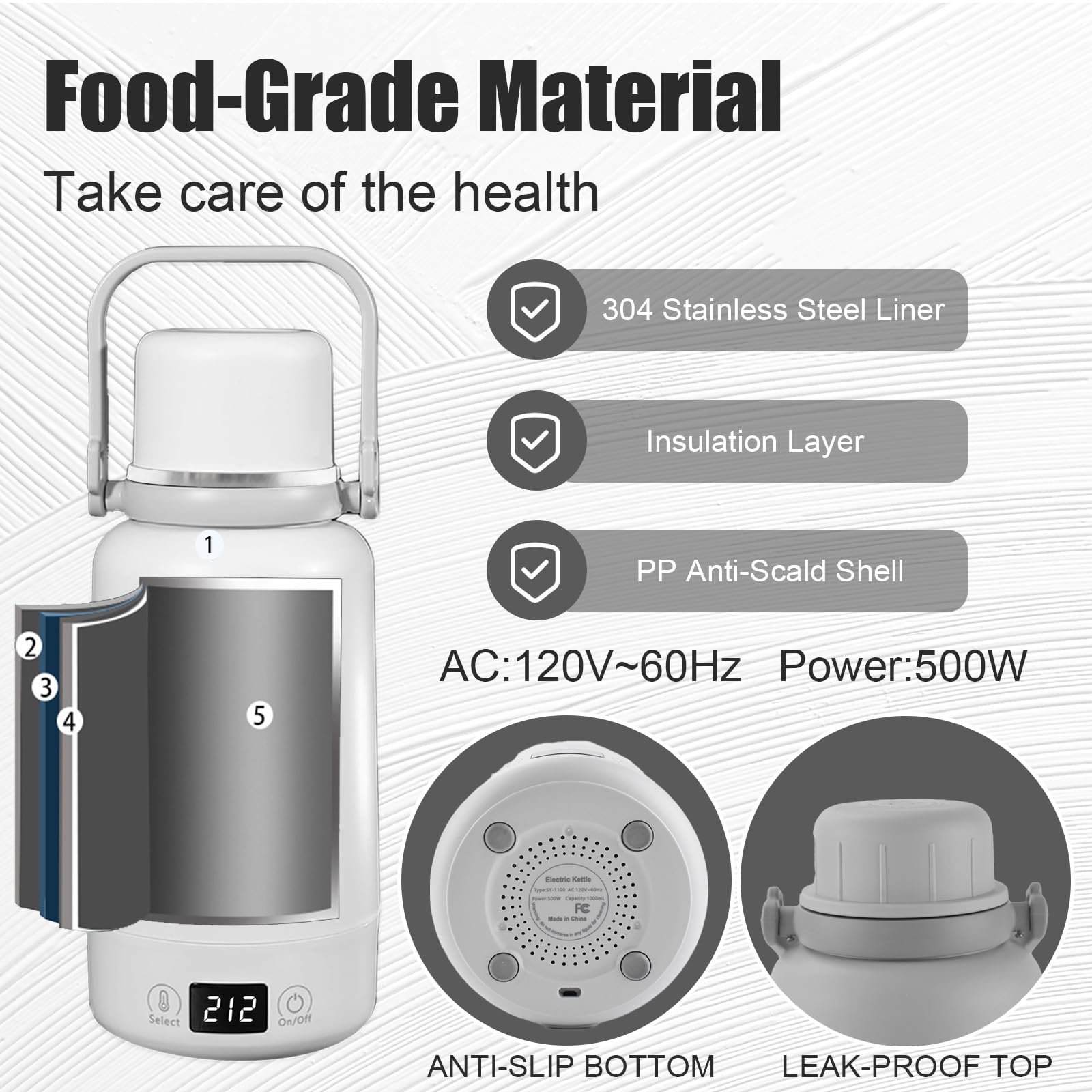 VUNKQU Electric Kettle, 1L/35oz Portable Travel Electric Kettle with Temperature Control and LCD Display, Hot Water Kettle Electric for Boiling Water Automatic Heat Preservation & Boil Dry Protection