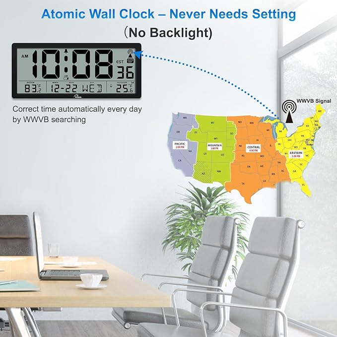 Reloj de Pared Digital WallarGe 14.5" Atómico con Temperatura Interior/Exterior miniatura 3