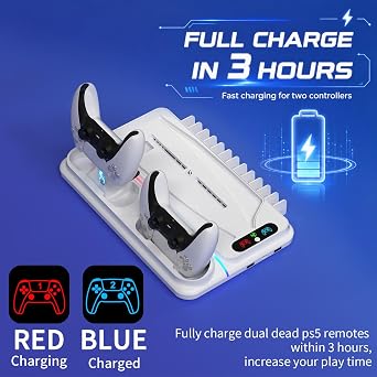 heclynis PS5 Cooling Stand for PS5/Slim/Pro, Dual Charger, RGB