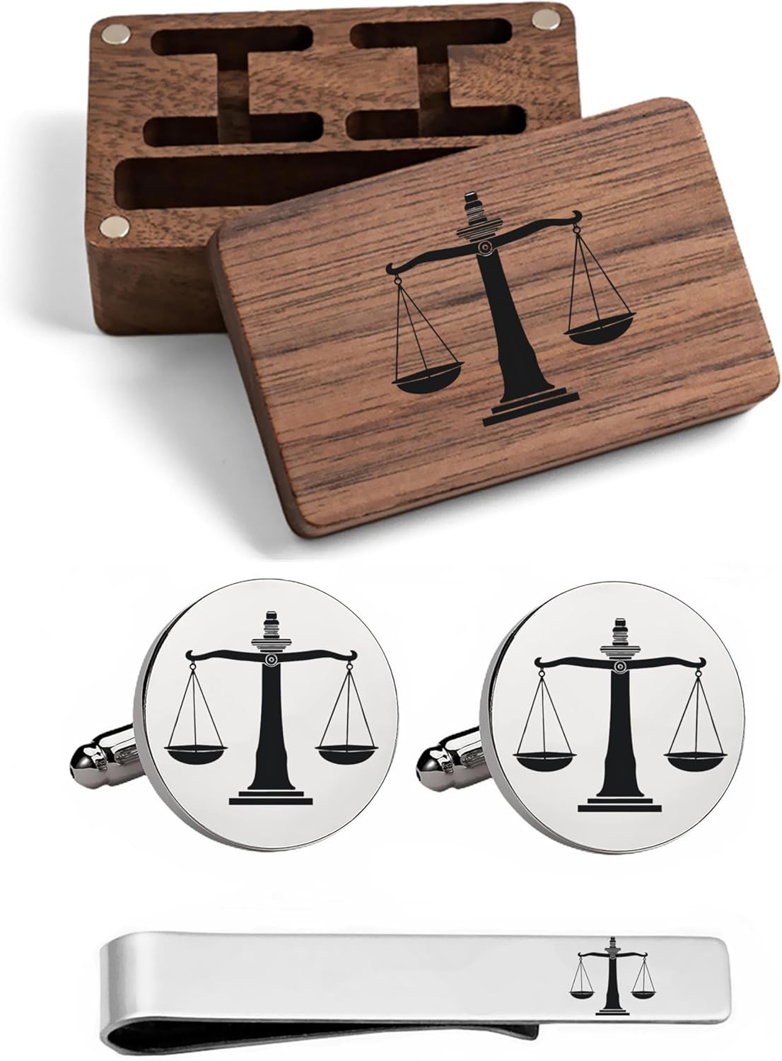 Kooer Cufflinks For Men, Lawyer Gifts For Men Scales of Justice CuffLinks & Tie Bar Law Scales Jewelry Gift For Lawyer Judge